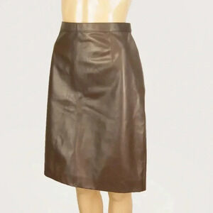 Burberry London Chocolate Brown Leather Midi Pencil Skirt